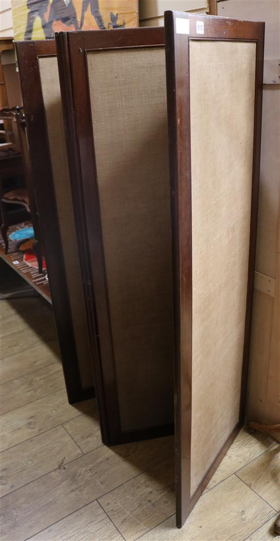 A mahogany framed four fold screen overall width 208cm